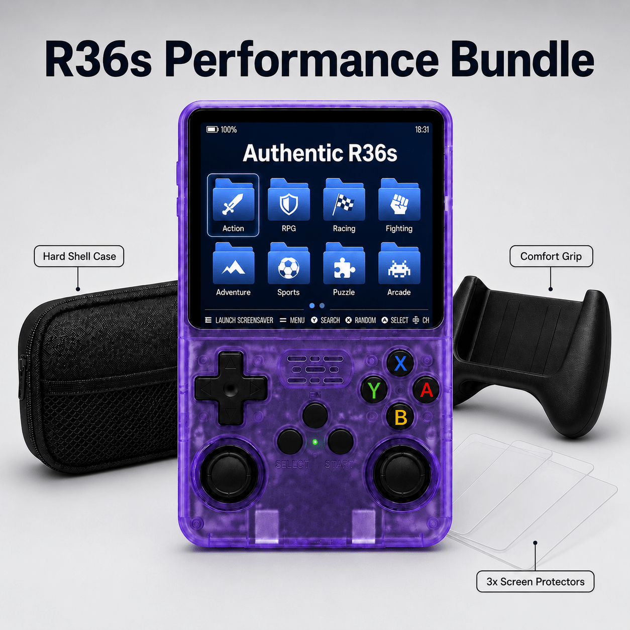 R36S Retro Handheld Game Console ArkOS 3.5" IPS Screen 64GB 128GB – Portable Emulator Gaming Device USB-C 10Hr Battery, Black White Purple, Classic Retro Gaming Gift for Kids Adults