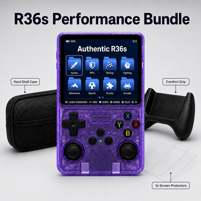R36S Retro Handheld Game Console ArkOS 3.5" IPS Screen 64GB 128GB – Portable Emulator Gaming Device USB-C 10Hr Battery, Black White Purple, Classic Retro Gaming Gift for Kids Adults