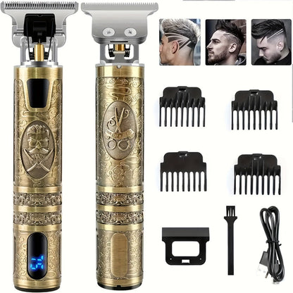 Cordless Hair Clipper for Men with LCD Screen – Electric Beard Trimmer & T-Blade Hair Cutting Kit, USB Rechargeable Grooming Clipper for Fade, Neckline, Body Hair & Beard Shaping at Home