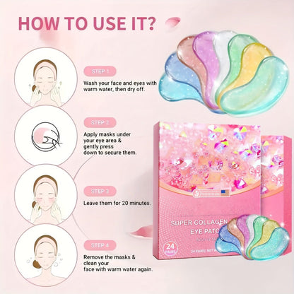 Collagen Under Eye Patches 24 Pairs - Hyaluronic Acid Gel Eye Mask for Dark Circles Puffiness Wrinkles Fine Lines Moisturizing Anti-Aging Eye Pads Women Skincare