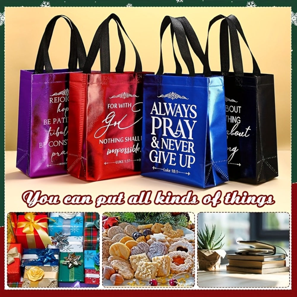 Christian Gift Bags Bulk 48pcs with Handles | Bible Verse Religious Gift Bags Medium Size | Reusable Church Bags for Father's Day, Baptism, Wedding, Party Favors, Church Visitors | Bright Mixed Colors