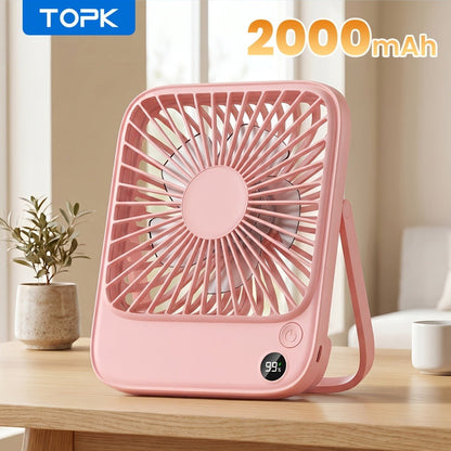 USB Desk Fan Battery Operated | 2000mAh & 5000mAh Rechargeable Mini Personal Fan, 4-Speed Adjustable, 180° Tilt & Foldable, Ultra-Quiet Strong Airflow for Office, Bedroom & Desktop Use – Black, Pink, White