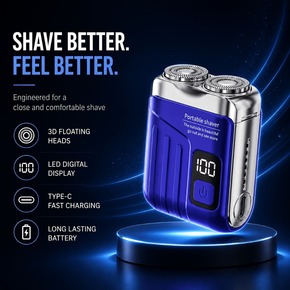 Portable Mini Electric Rotary Shaver for Men — USB Rechargeable Dual Head Cordless Razor, One-Button Operation, Long Battery Life, Pocket Size for Travel Home Gym, Gift for Him