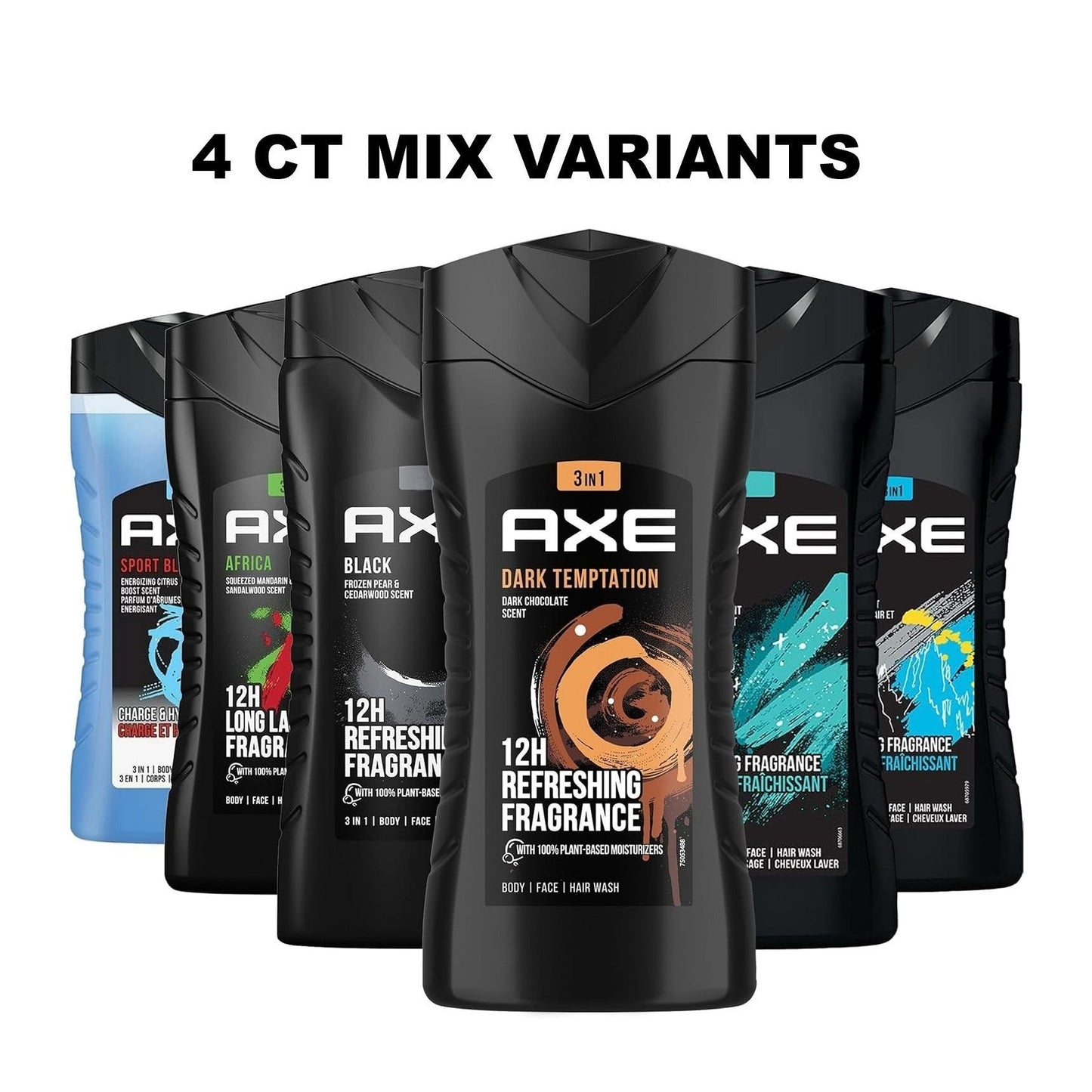 AXE Body Wash for Men 4-Pack Mix Variants Set | Long Lasting Freshness Sage Scent 250ml Each Shower Gel Bundle