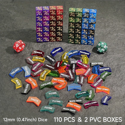 MTG Counter Dice Set 110pcs – 12mm 6-Sided +1/-1 Token Dice D20 & Keyword Counters Tokens for Magic the Gathering TCG Card Game Accessories Gift