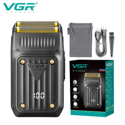 Electric Foil Shaver for Men USB Rechargeable Cordless – VGR Professional Beard Sideburn Trimmer Close Shave Travel-Ready Minimalist Black Design, Great Gift for Him Models V-363 V-375