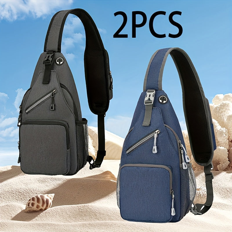 Crossbody Sling Backpack for Women Men - Lightweight Oxford Cloth Shoulder Chest Bag Daypack for Hiking Traveling Camping, Large Capacity Zipper Sling Bag with Adjustable Strap (2 Pack)