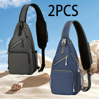 Crossbody Sling Backpack for Women Men - Lightweight Oxford Cloth Shoulder Chest Bag Daypack for Hiking Traveling Camping, Large Capacity Zipper Sling Bag with Adjustable Strap (2 Pack)