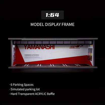 1/64 Scale Diecast Display Case with LED Light & Clear Acrylic Cover – Parking Garage Diorama Showcase with 6 Spaces for Die-Cast Model Cars, Collector Gift