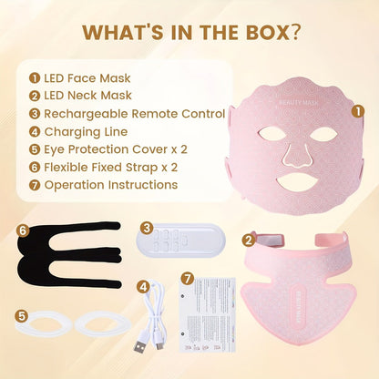 Red Light Therapy Face Mask – 7-in-1 LED Device for Face, Neck & Chest, 95 Beads 650nm & 850nm Dual Wavelength, Flexible Soft Silicone, Remote Control, Anti-Aging Home Spa Beauty Gift for Women