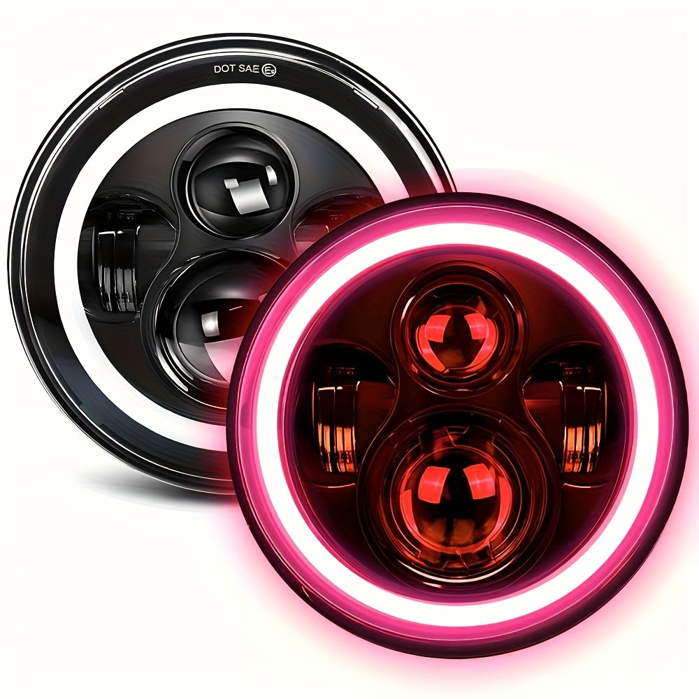 2pcs 7 Inch Round LED Headlight with Clourful Drl And Amber/Blue/Green/Red/Pink Turn Signal, High/low Beam Approved for JEEP for Wrangler JK TJ CJ