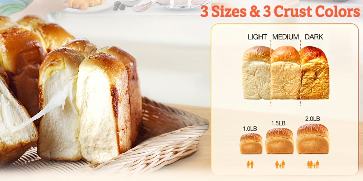 Bread Machine 2LB 12-in-1 Bread Maker with Gluten-Free Setting, Nonstick Pan, 2 Loaf Sizes, 13H Delay Timer & 1H Keep Warm – Automatic Home Bread Maker for Fresh Homemade Bread Every Day