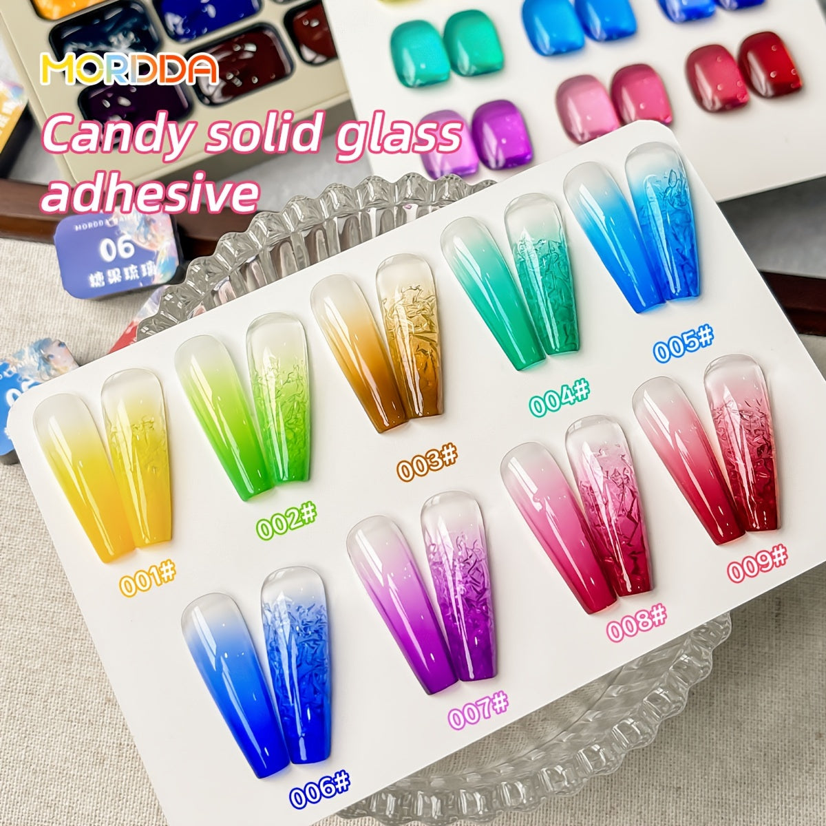Candy Glass Gel Nail Polish Set 9 Colors Gradient Effect — Fall Winter Shades Translucent Glass-Like Finish Long-Lasting Durable Nail Art for Salon & Home Manicure Gift Women