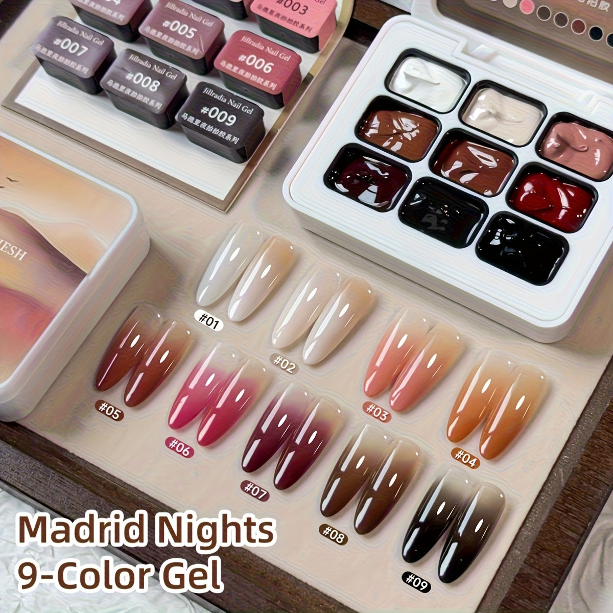 Ombre Gradient Gel Nail Polish Set 9 Colors 9-Grid Mini Collection - Patting Glue Nail Art Long Lasting UV LED Soak Off Multicolor Palette for Salon & Home DIY Manicure Christmas Holiday Gift Women