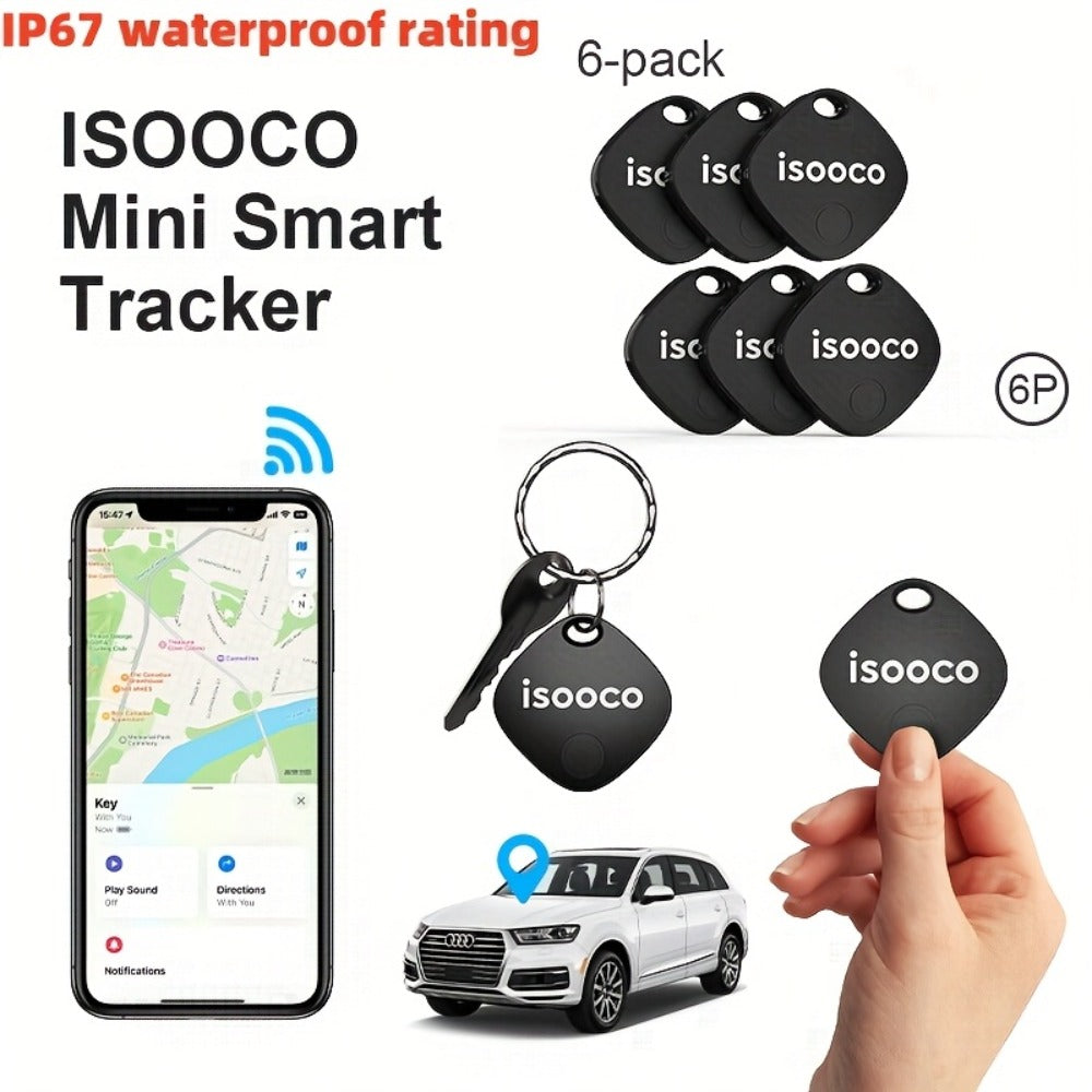 Smart Tracker Tags 6 Pack Mini Keychain IP67 Waterproof Real-Time Anti-Lost Locator for Car Wallet Bike Luggage Keys No Monthly Fees CR2032 Battery Compatible with Apple Find My iOS