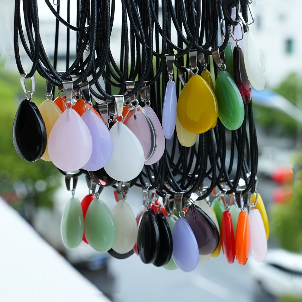 Crystal Pendant Necklace Set 40-Pack – Multicolor Water Droplet Artificial Crystal Pendants with Faux Leather Cord, Fashionable Chic Jewelry for Festival, Party & Everyday Wear, Gift Idea