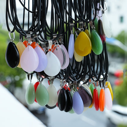 Crystal Pendant Necklace Set 40-Pack – Multicolor Water Droplet Artificial Crystal Pendants with Faux Leather Cord, Fashionable Chic Jewelry for Festival, Party & Everyday Wear, Gift Idea