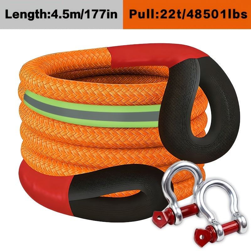 Heavy Duty Tow Rope, 22 Ton/48501 Lbs High Strength Nylon Kinetic Recovery Rope, with Bow Shackles And Storage Bag, for Truck SUV UTV ATV Emergency Rescue