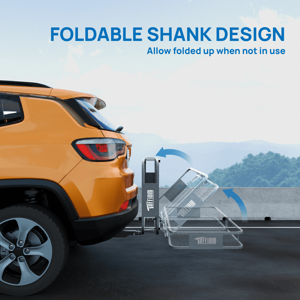 60" L x 20/24" W x 6" H Hitch Mount Cargo Carrier Folding Rack, 500lbs Heavy Duty Trailer Steel Luggage Basket with Waterproof Cargo Bag, Straps, Net & Stabilizer for Camping Travel