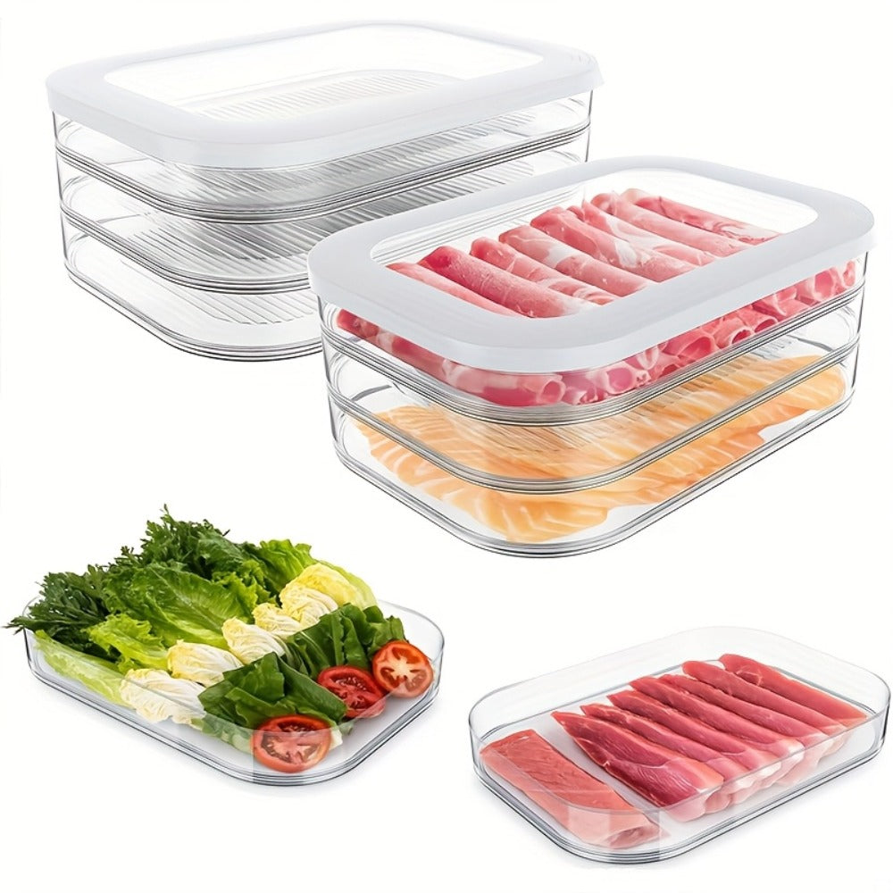Stackable Refrigerator Organizer Containers 4-Tier with Lids – Meat Preservation Box, Food Storage for Vegetables, Fruits & Cooked Meats, Fridge Organization Set