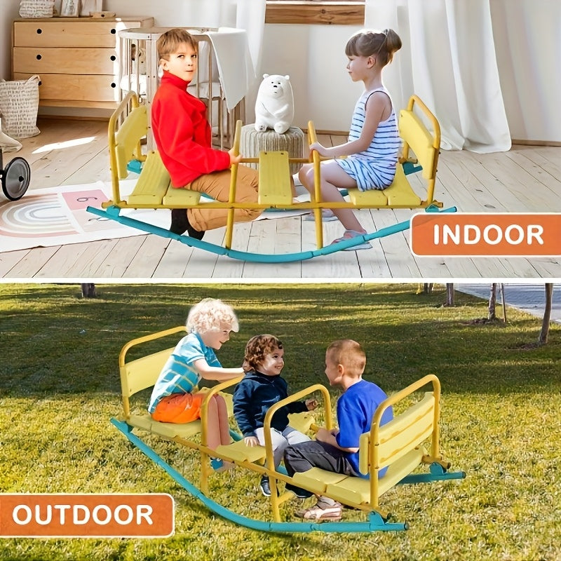 Kids Metal Teeter Totter 2-in-1 Seesaw & Rocker for Boys and Girls – 1 to 3 Person Indoor Outdoor Rocking Seesaw, Heavy-Duty Playground Equipment for Backyard, Lawn & Playroom