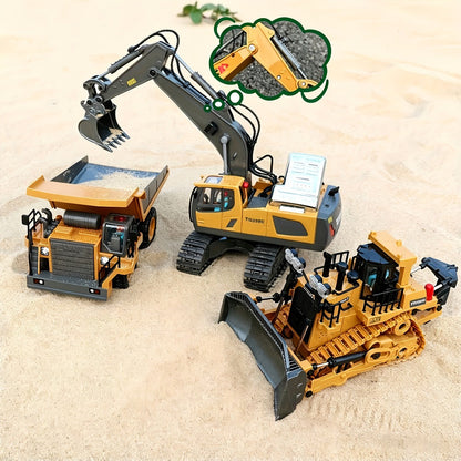 RC Construction Vehicle Set 2-in-1 & 3-in-1 – 2.4G 11-Channel Remote Control Excavator Dump Truck Forklift Bulldozer, Alloy & Plastic Engineering Toy Car Kit for Kids Boys, Birthday Christmas Gift