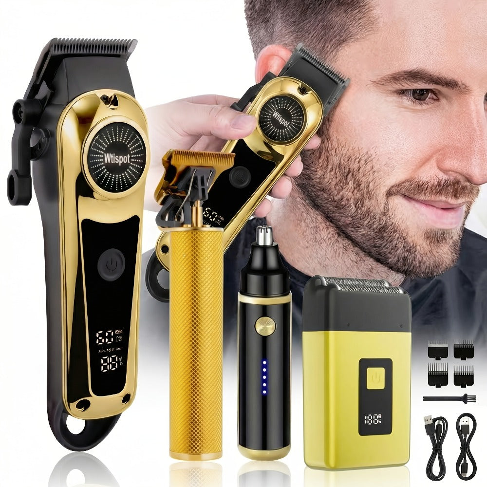 Cordless Hair Clipper & Beard Trimmer Set for Men — USB Rechargeable with Battery Indicator, 4 Comb Attachments, Professional Home Barber Kit for Hair Cutting & Grooming, Travel-Ready Gift for Men