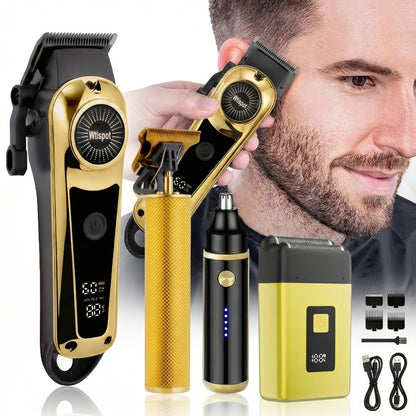 Cordless Hair Clipper & Beard Trimmer Set for Men — USB Rechargeable with Battery Indicator, 4 Comb Attachments, Professional Home Barber Kit for Hair Cutting & Grooming, Travel-Ready Gift for Men