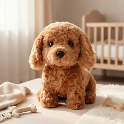 Electronic Plush Puppy Toy Walks Barks Wags Tail – Realistic Robotic Teddy Poodle Dog Stuffed Animal with Gift Box for Kids Toddlers, Interactive Pet Toy Birthday Christmas Gift for Boys Girls Ages 3+