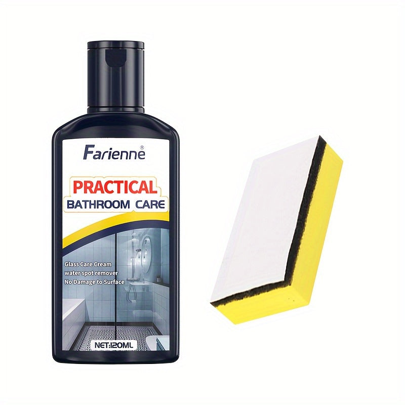 Bathroom Glass Restoration Paste 120g – Removes Water Stains, Soap Scum & Hard Water Deposits from Shower Doors, Tiles & Metal Surfaces, Restores Clarity & Bright Finish, Includes Free Sponge