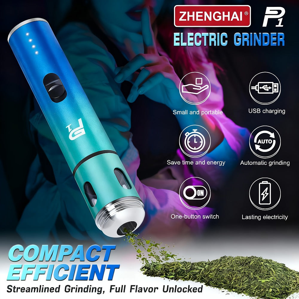 Electric Herb Grinder USB Rechargeable – Portable Spice Mill with One-Button Operation, Travel Bag, Funnel & Cleaning Brush | 4 Colors Available