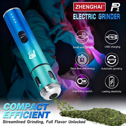 Electric Herb Grinder USB Rechargeable – Portable Spice Mill with One-Button Operation, Travel Bag, Funnel & Cleaning Brush | 4 Colors Available