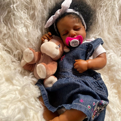 Reborn Baby Doll 19 Inch Curly Blue Hair with Sleeping Sounds Soft Cloth Body & 2.6lbs Lifelike Weight – Hand-Painted Details Includes Outfit Pacifier Plush Toy & Birth Certificate, Newborn Gift Ages 3+ 49cm
