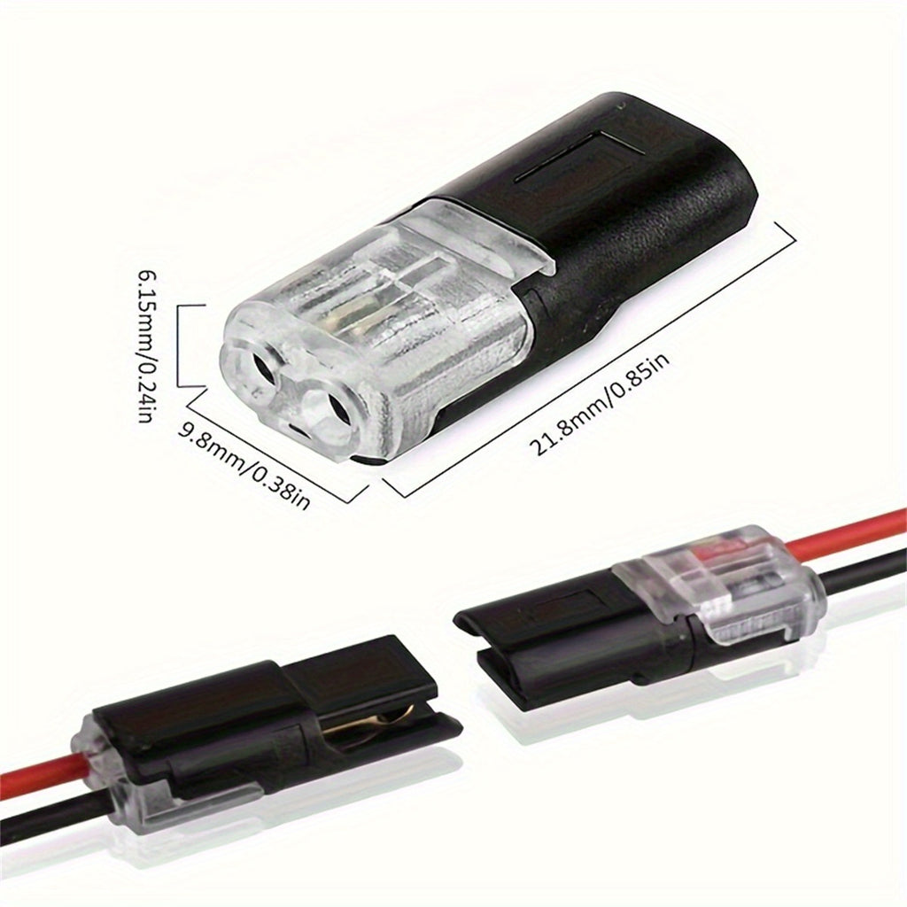 12pcs/ 60/72pcs Dual Line Plug-in Connector, 2-pin 2-port, PVC Insulation, Copper Contact Material, Quick Connect Terminal, No Charge Power Mode, with Locking Buckle, Used for Connecting LED Wires to Cars and Homes
