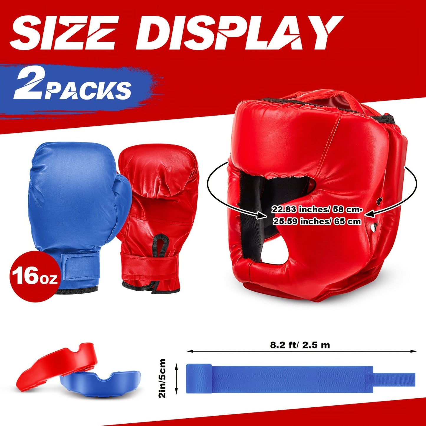 Boxing Kit Set 14pcs – 2 Pairs 16oz Boxing Gloves, Headgear, Hand Wraps & Mouthguards for Adults & Youth Beginners – Complete Boxing Training Equipment for Men Women Teens