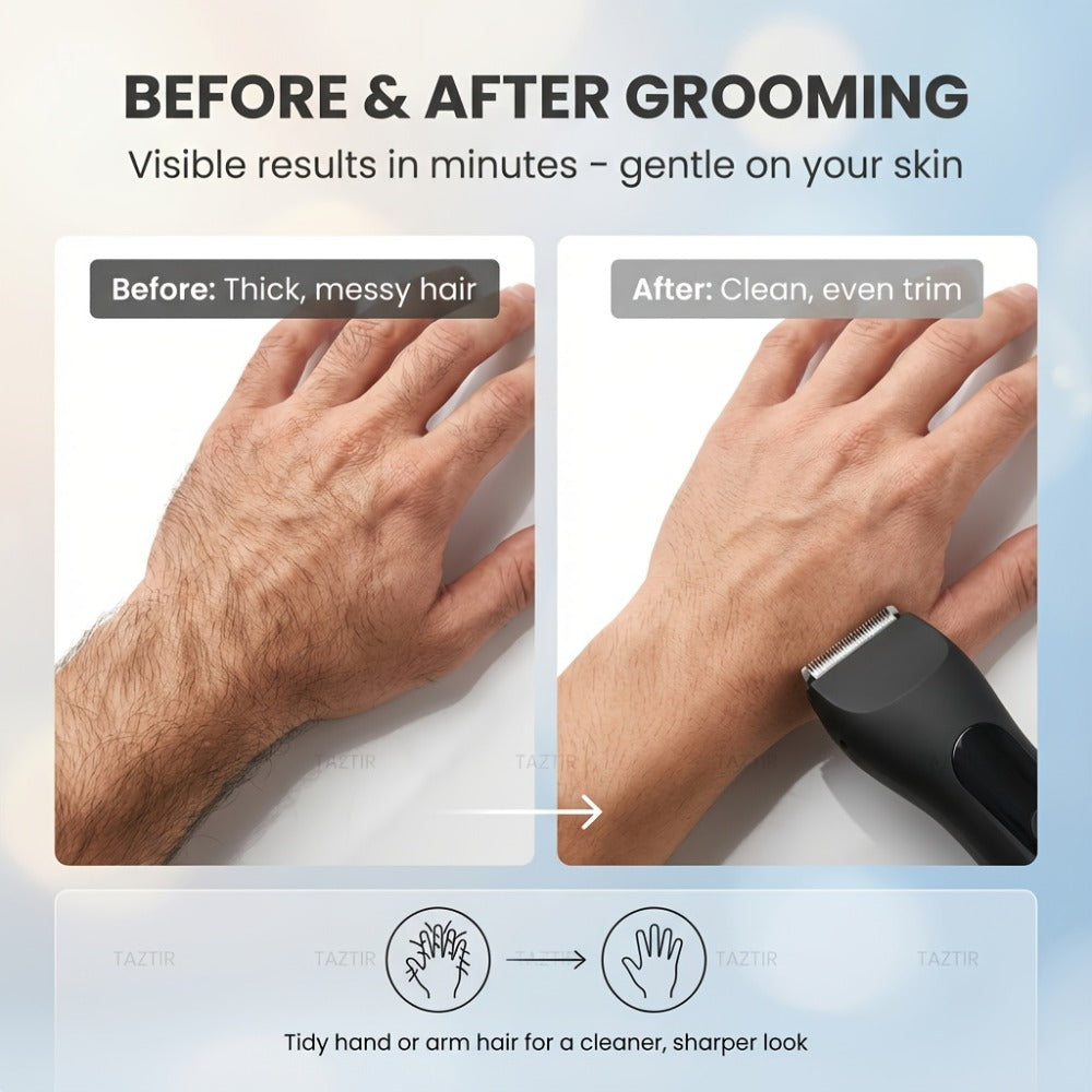 Waterproof Beard Trimmer 5-in-1 Body Grooming Kit for Men IP67 USB Rechargeable Electric Razor with Ceramic Blades LED Display – TAZTIR Black Matte Finish Gift Box Set, Birthday Father's Day Holiday Gift