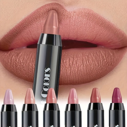 Squalane Crayon Lipstick Set 6 Pcs – Matte & Glossy Moisturizing Lip Pencil with Volumizing Formula, Long Lasting Easy Color Lip Liner for All Skin Types, Great Gift for Women