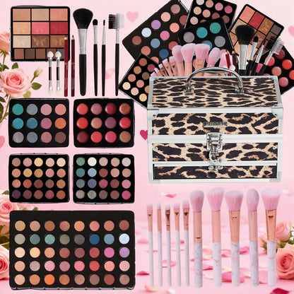 Silvery Makeup Kit Gift Box with Mirror Lipstick Eyeshadow & Blush – Multi-Functional Portable Complete Beauty Cosmetic Set for Teens Beginners Women Multiple Shades