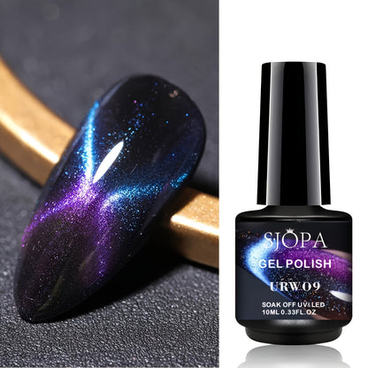Magnetic Cat Eye Gel Nail Polish 9D Holographic Rainbow Glitter Blue & Purple — LED UV Soak-Off Gel Polish Paraben-Free Water-Based Formula, Salon & DIY Home Manicure Nail Art Gift for Women (0.34oz / 10ml)