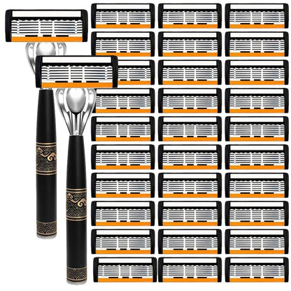 Men's Razor 6-Layer Blade Refill Kit with Handle Smooth Precise Shaving - Multiple Options 6 12 24 30 36 Blades Cartridge Razor Anti-Irritation Close Shave Grooming Gift for Men
