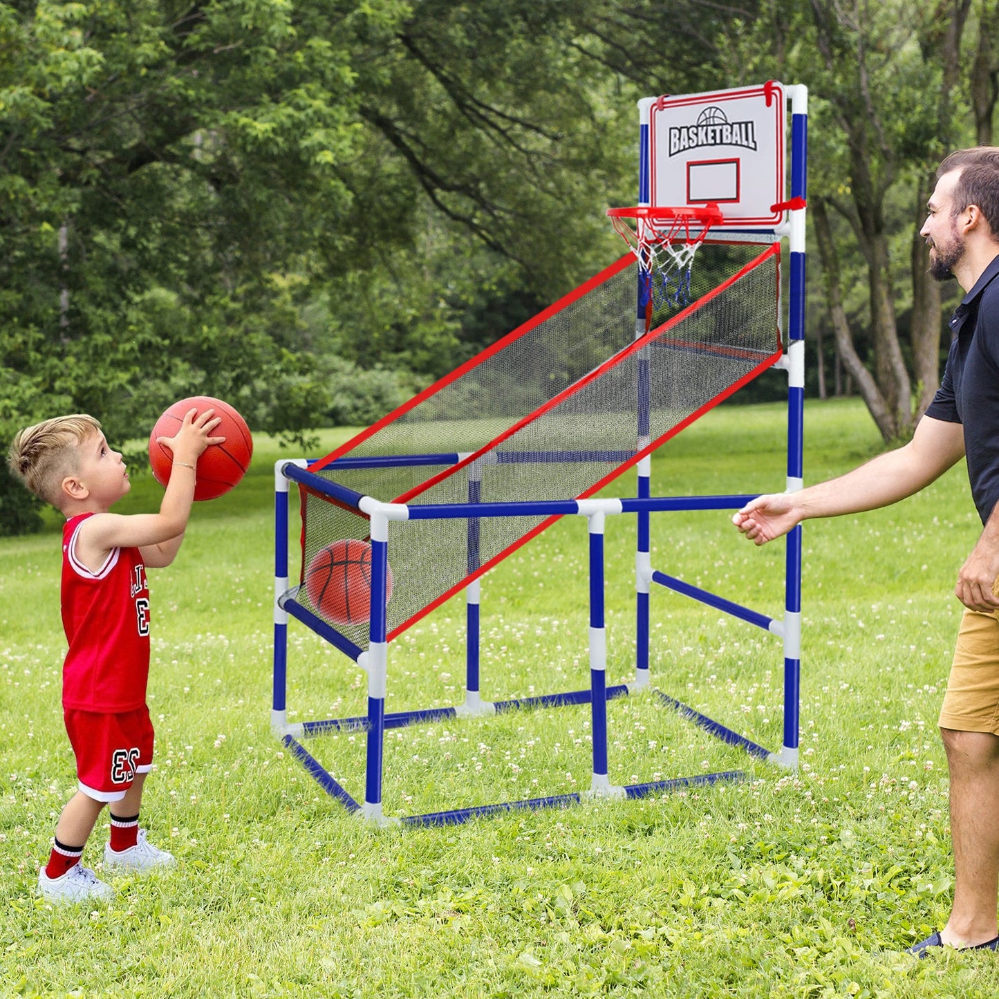 Kids Adjustable Basketball Hoop Set with 2 Balls & Storage – Indoor Outdoor Sport Toy for Ages 3–6, Thick PVC Frame | Best Birthday Christmas Gift for Boys and Girls
