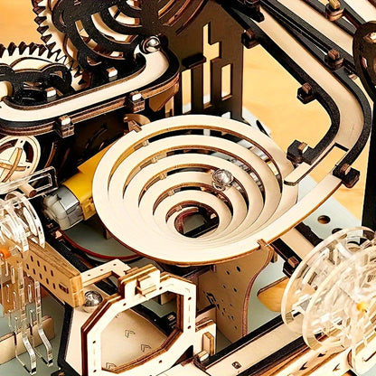 Marble Run Kit Electric 3D Wooden DIY Model Building Set – Brain Teaser STEM Puzzle Toy for Teens & Adults, Mechanical Engineering Gift for Christmas Birthday Valentine's Day
