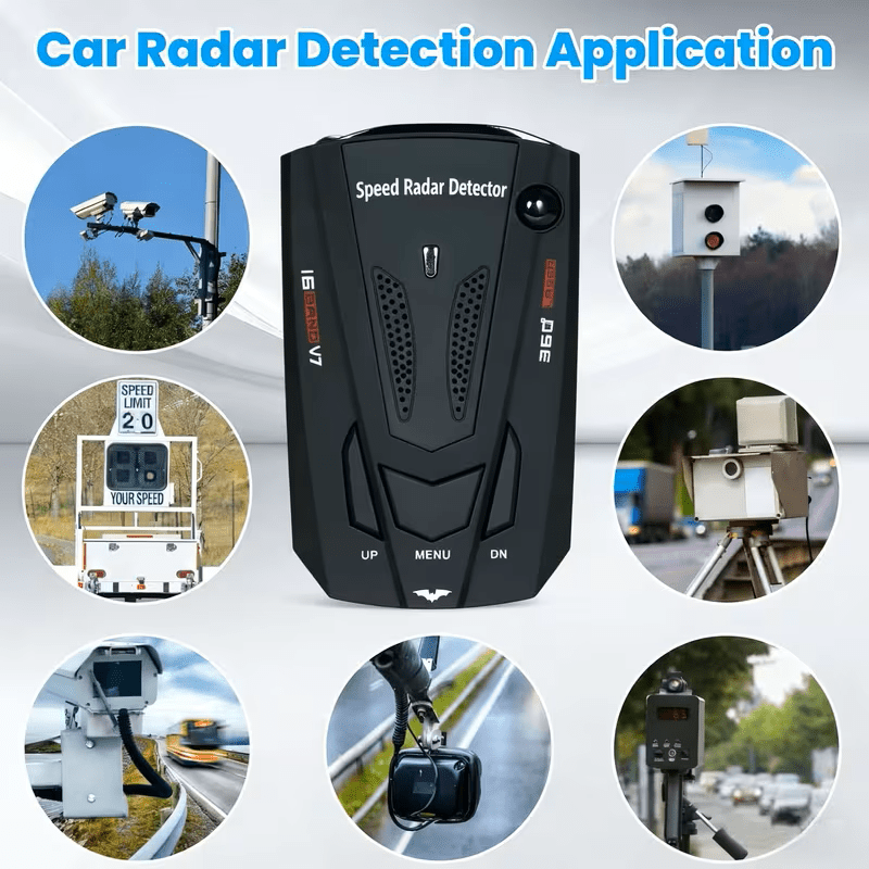 Radar Detector for Cars V7 Upgraded Chip 360 Degree Signal Reception City Highway Mode Compact Design Long Range Detection Speed Camera Alert All Vehicle Universal Fit Premium Black