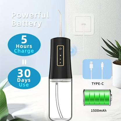 Water Flosser Portable Oral Irrigator – 360° Rotating Nozzle, 3 Pressure Modes, 4 Nozzle Tips, Rechargeable Cordless Teeth Cleaner for Travel & Daily Use
