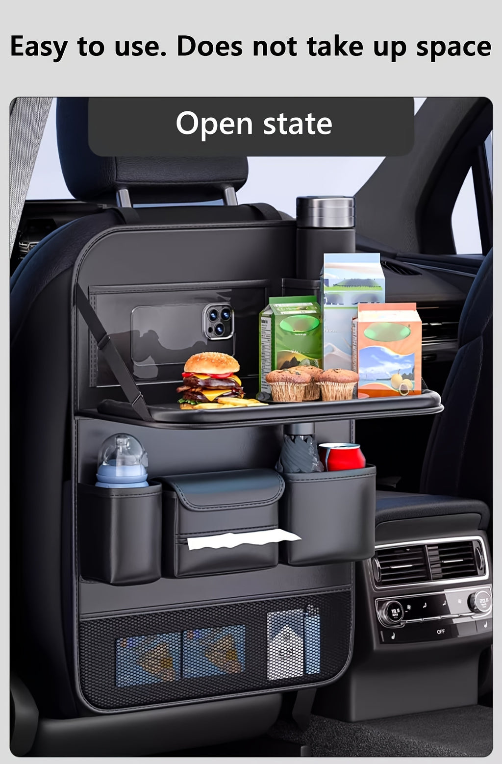 Faux Leather Premium Car Seat Back Organizer Travel Additions Seat Storage Bag Back Seat Dining Table And Cup Holder Universal Model