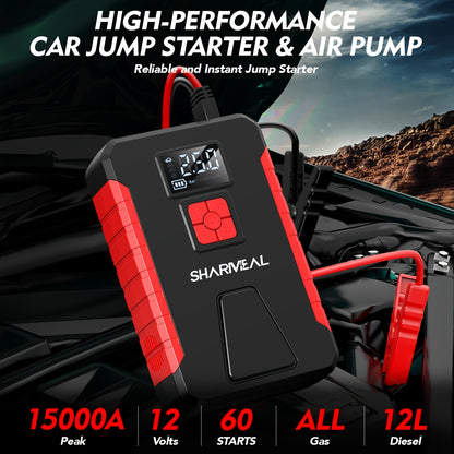 [Portable Jump Starter] 15000A-19000A Peak 350PSI 12V 17-in-1 Portable Jump Starter with Air Compressor Jump Starter, Car Battery Charger, Car Jump Starter with Air Compressor, Jump Starter Para, Car Accessories Tools, LED Light, Battery Charger, Cart Bat