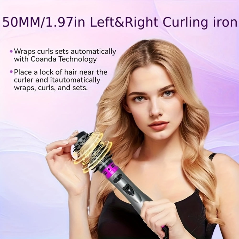 Rotating Hot Air Brush 2-in-1 Auto Curl & Straighten Styling Comb — One-Step Salon Blowout Results at Home, Works on All Hair Types, Available in Red & Purple