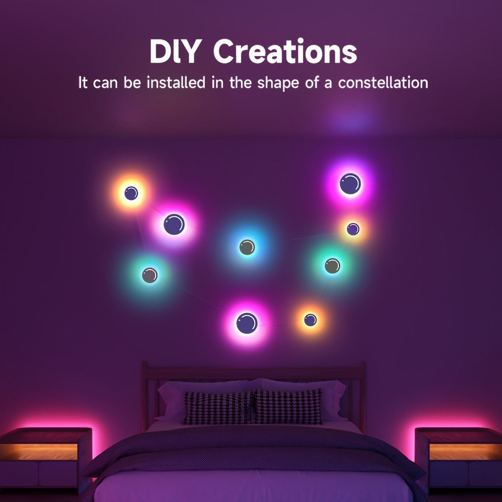 LED Atmosphere Lights Set of 9, Smart RGB App Control with Music Sync & Unit Jump Dimming, Romantic Ambient Lighting for Living Room, Banquet Hall, Family Gathering, Easter, Mother's Day & Christmas Gift