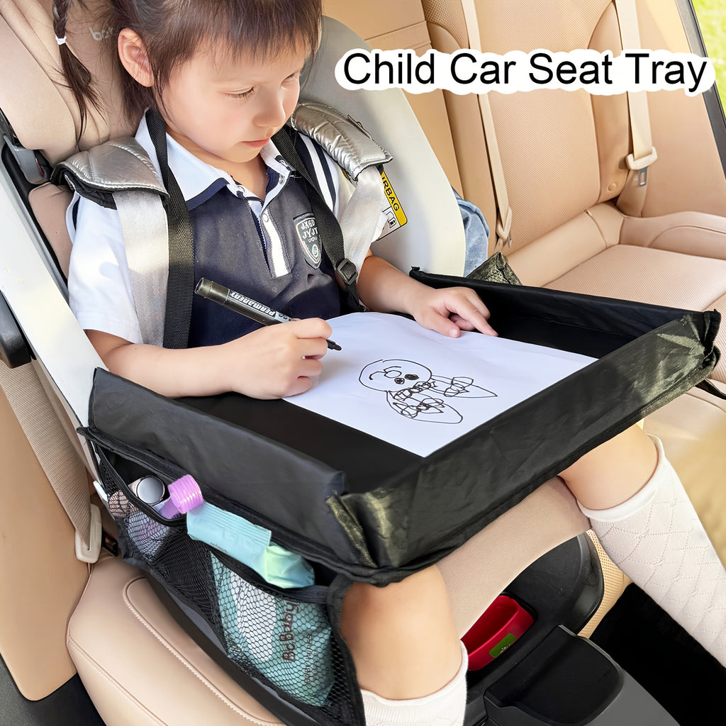 1pc Foldable And Expandable Polyester Youngsters Car Seat Travel Tray with Multiple Storage Pockets - Lightweight, Wall-Mountable Design for Airplane, Car And Home Use, Car Storage Tray | Versatile Travel Accessory | Sturdy Constructio