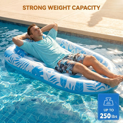 Inflatable Pool Lounger XL 77"×50" with Backrest Adult Tanning Float Raft Floating Sunbathing Bed for Swimming Pool Lake Beach Summer Relaxation